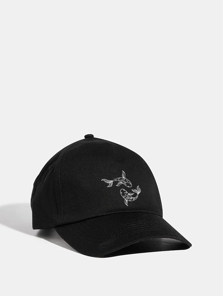 White Koi FIsh Cap in Black sold by Skinnydip London