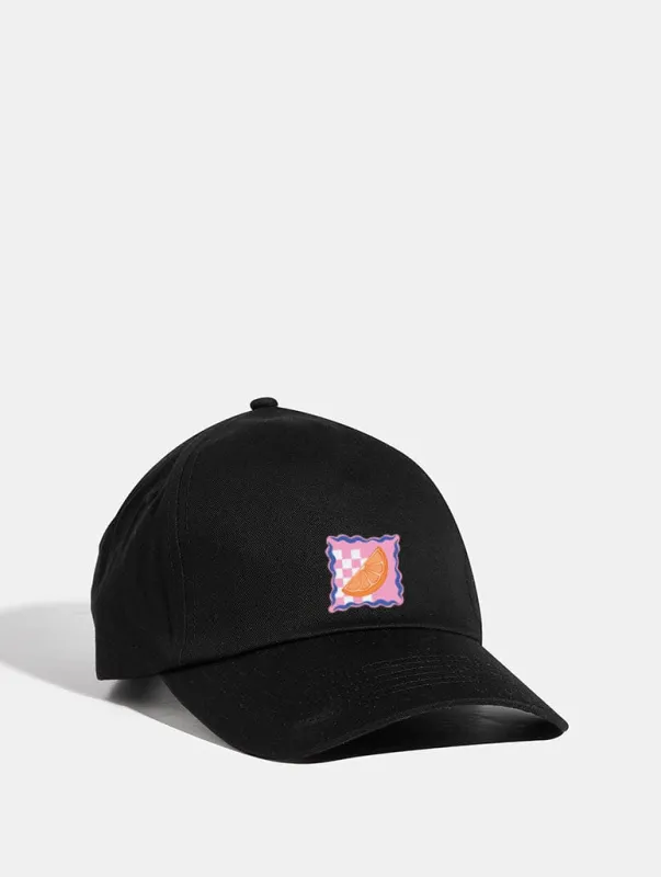 Orange Stamp Cap in Black sold by Skinnydip London