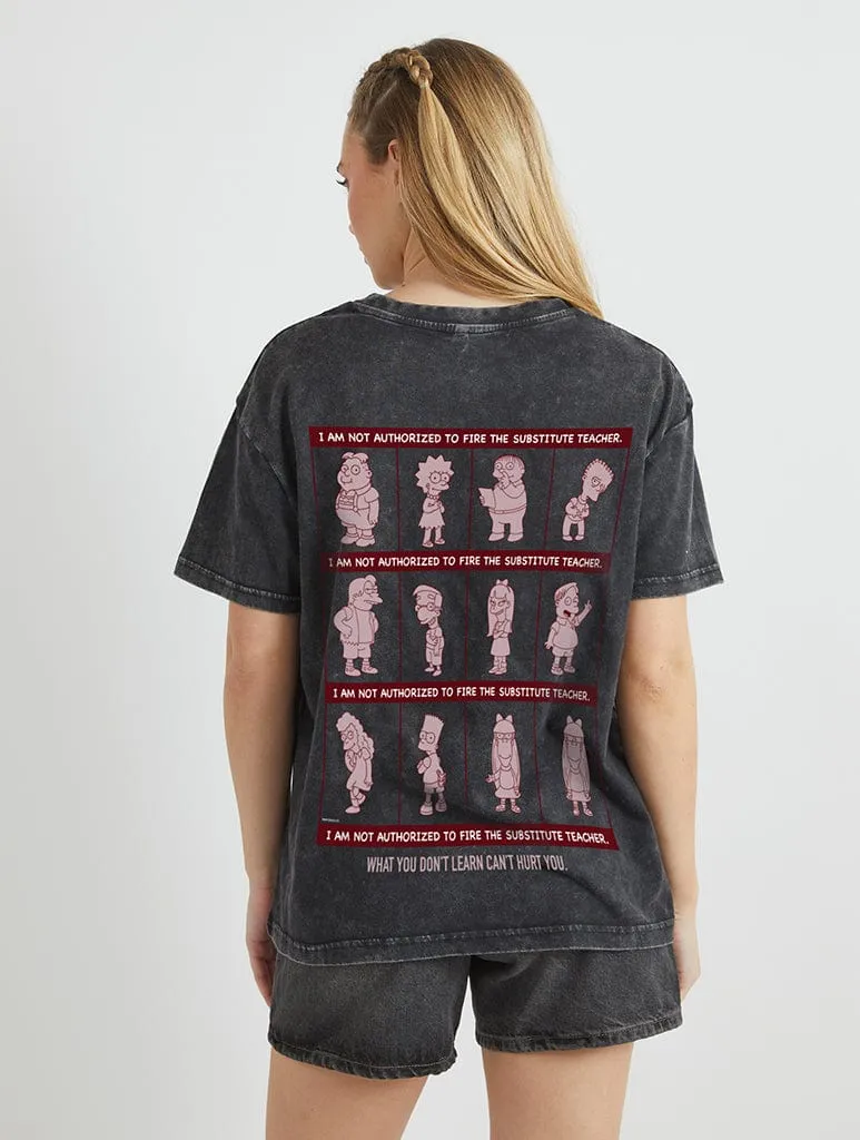 The Simpsons Schooled In Springfield T-Shirt in Acid Wash sold by Skinnydip London