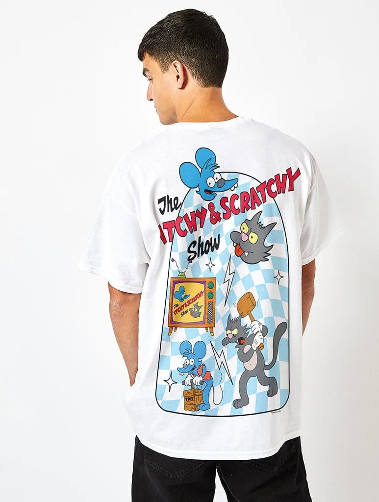 The Simpsons Itchy & Scratchy T-Shirt in White sold by Skinnydip London