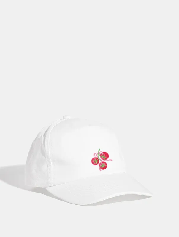 Tomato Bows Cap in White sold by Skinnydip London