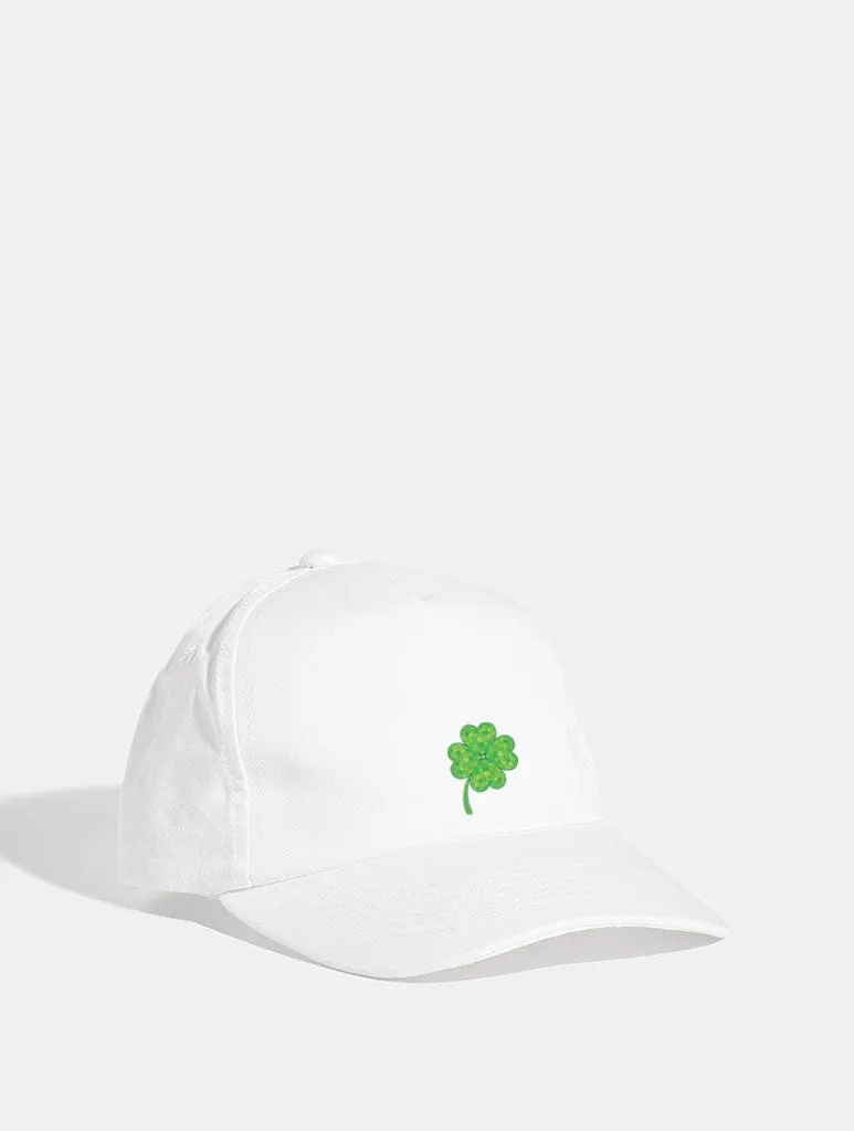 Disco Four Leaf Clover Cap in White sold by Skinnydip London