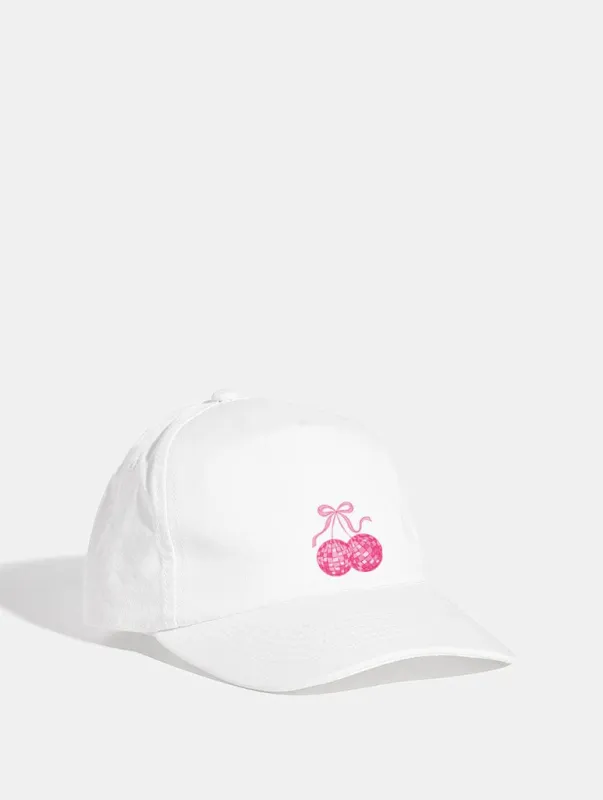 Bow Disco Cherry Cap in White made by Skinnydip London