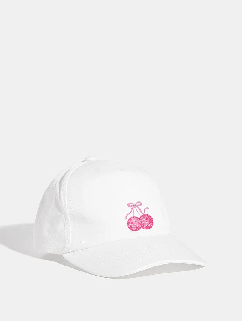 Bow Disco Cherry Cap in White sold by Skinnydip London