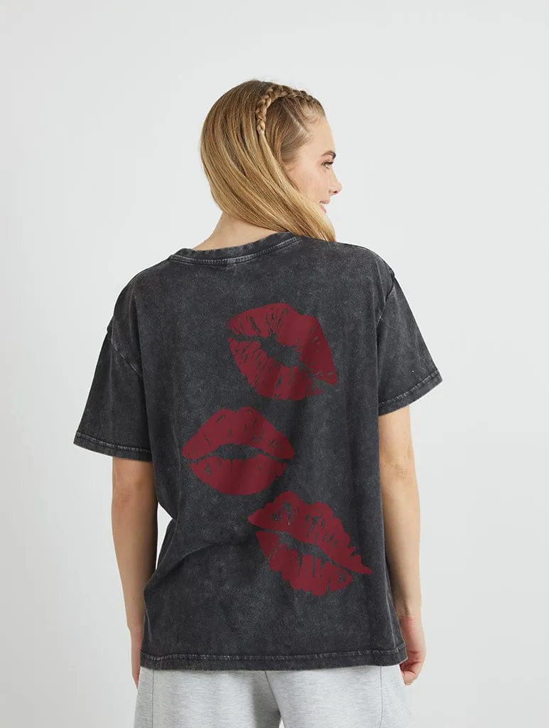 Kisses T-Shirt in Acid Wash sold by Skinnydip London