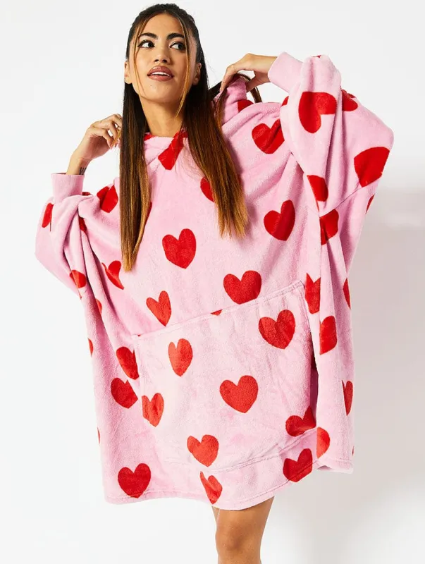 Red & Pink Heart Blanket Hoodie sold by Skinnydip London