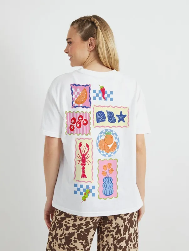 Patchwork Picnic T-Shirt in Ecru sold by Skinnydip London