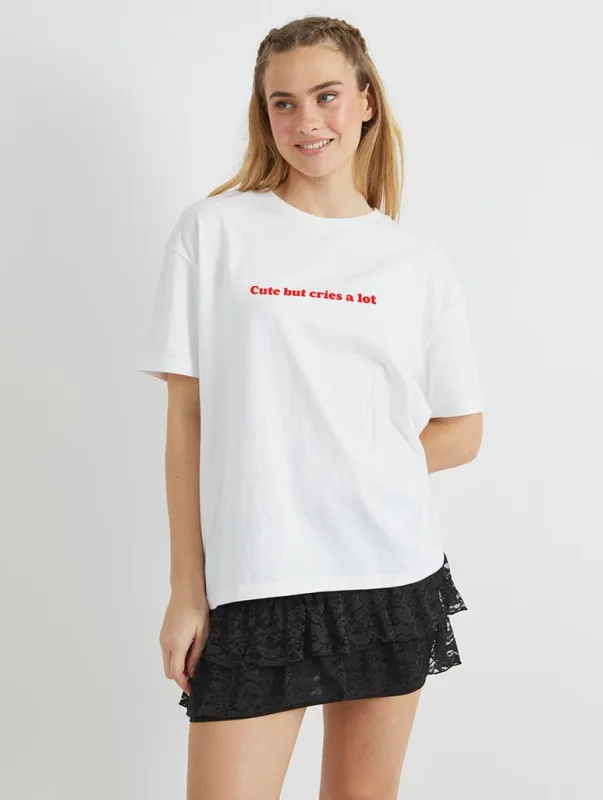Cute But Cries A Lot T-Shirt in Ecru sold by Skinnydip London