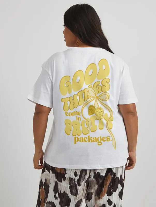 Good Things Come in Fruity Packages T-Shirt in Ecru sold by Skinnydip London