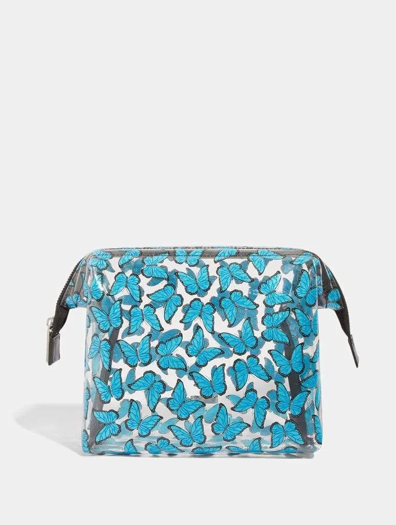 Blue Butterfly Glitter Wash Bag sold by Skinnydip London