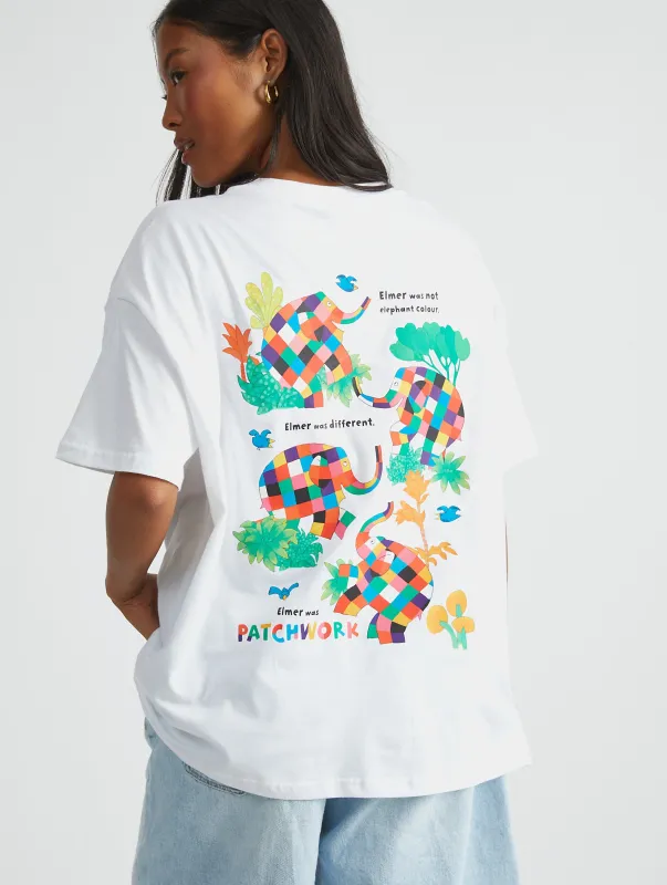 Elmer Patchwork T-Shirt in Ecru sold by Skinnydip London