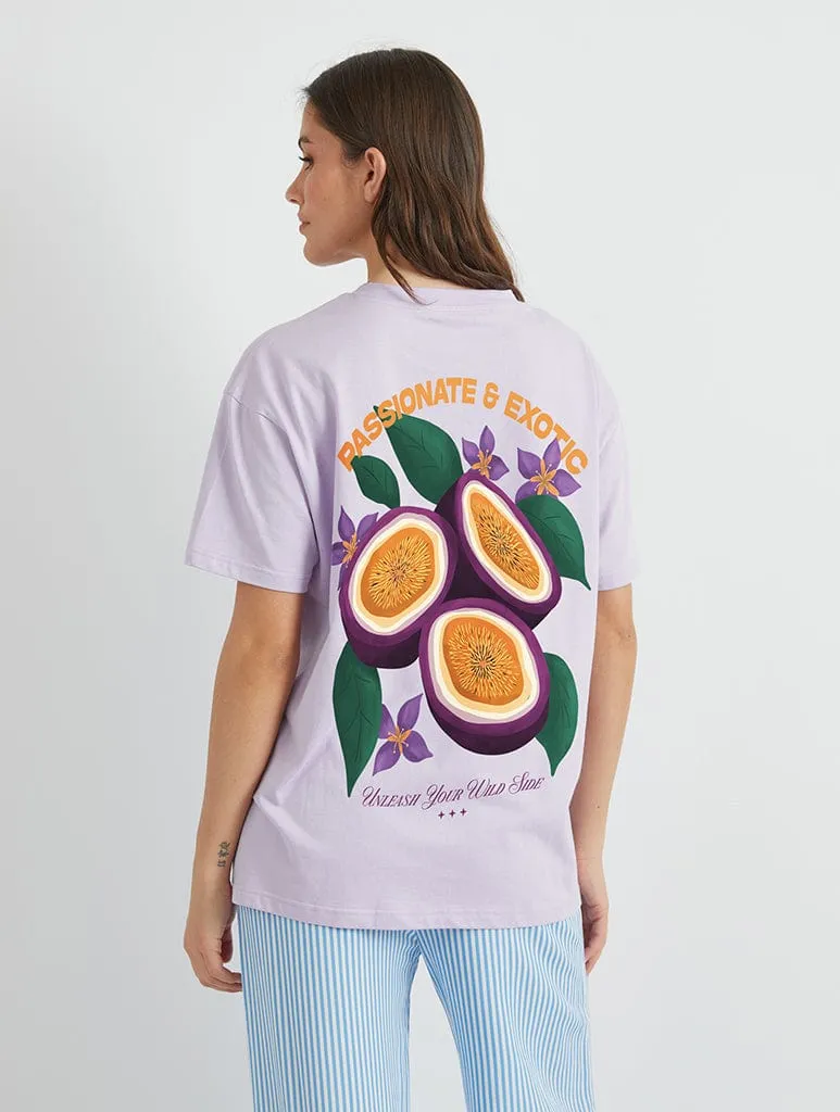 Passionate & Exotic Passionfruit T-Shirt In Lilac sold by Skinnydip London