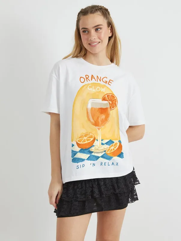 Orange Glow T-Shirt in Ecru sold by Skinnydip London