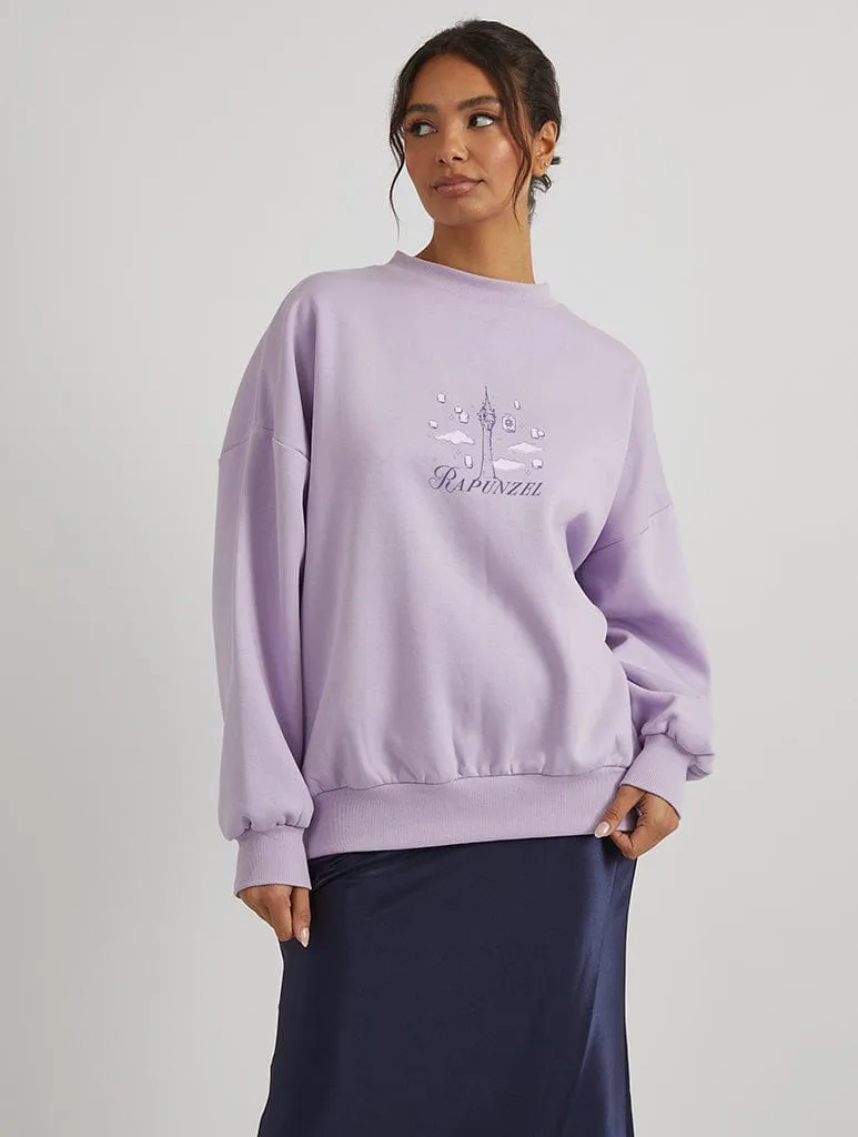 Disney Princess Castle Rapunzel Sweatshirt in Lilac sold by Skinnydip London
