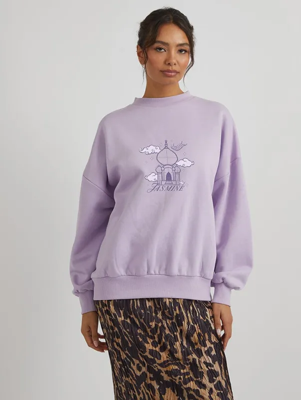 Disney Princess Castle Jasmine Sweatshirt in Lilac sold by Skinnydip London