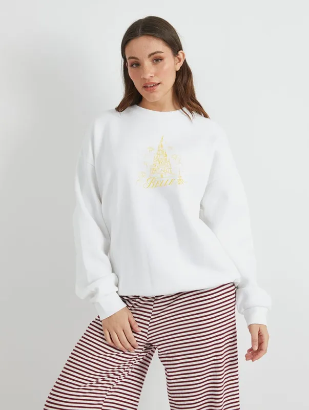 Disney Princess Castle Belle Sweatshirt in White sold by Skinnydip London