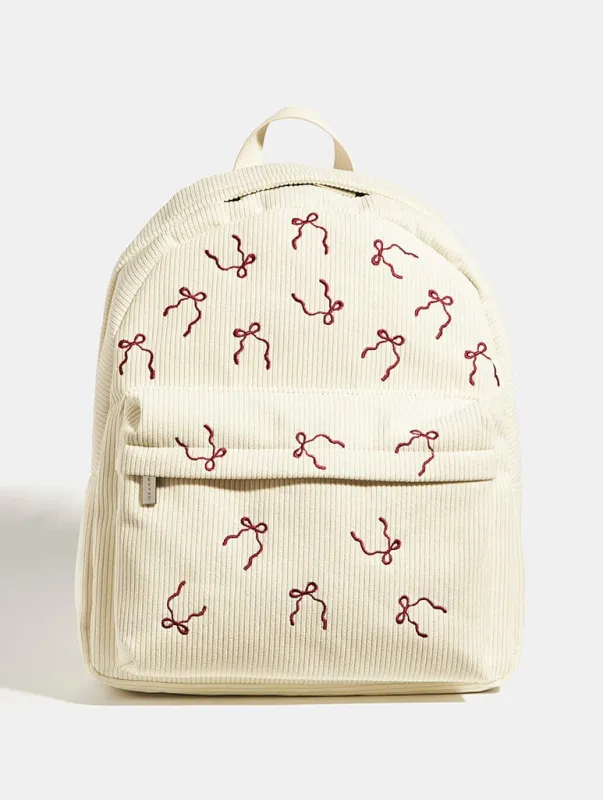 Burgundy Bow Embroidered Backpack sold by Skinnydip London
