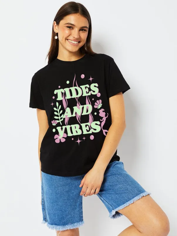 Disney Ariel Tides & Vibes T-Shirt in Black sold by Skinnydip London