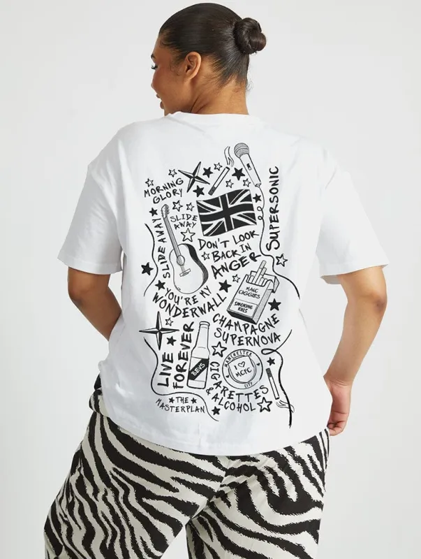 Oasis Doodle T-Shirt In White sold by Skinnydip London