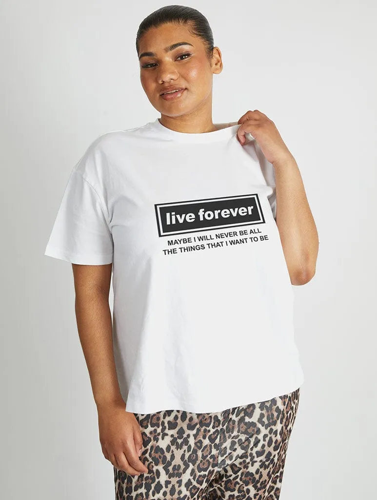 Live Forever T-Shirt In White sold by Skinnydip London