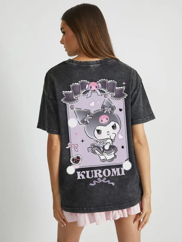 Hello Kitty Kuromi Skull T-Shirt in Acid Wash sold by Skinnydip London