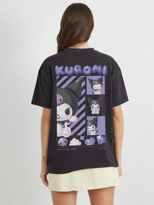 Hello Kitty Kuromi Purple Graphic T-Shirt In Black sold by Skinnydip London