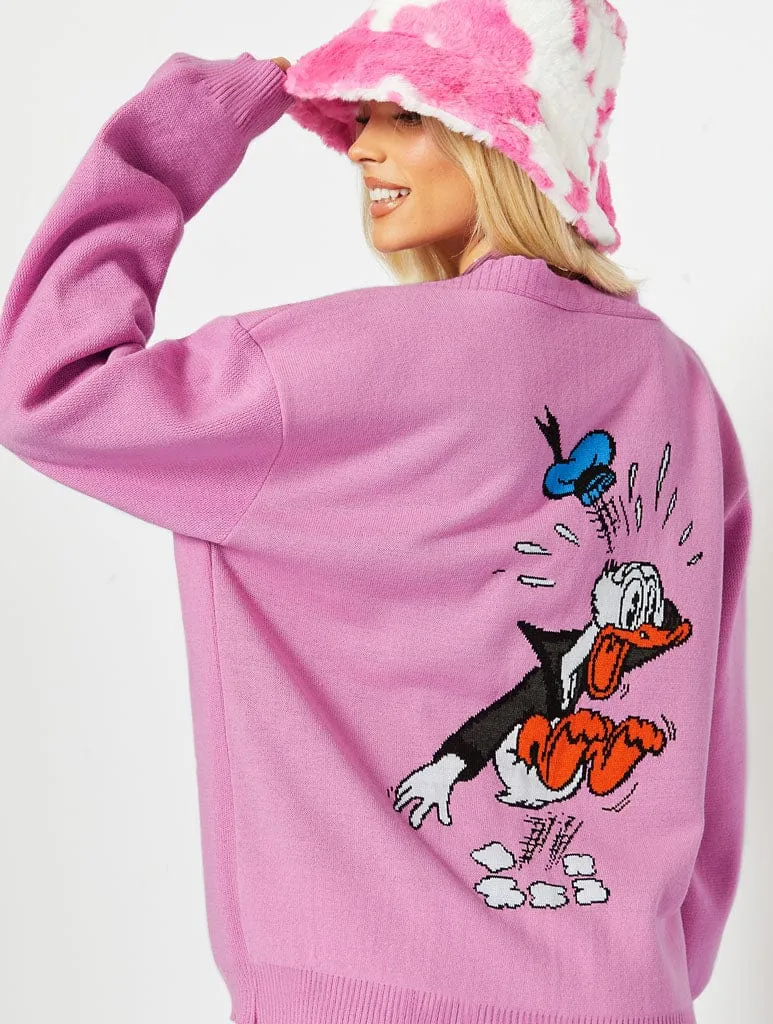 Disney Donald Duck Pink Knit Cardigan sold by Skinnydip London