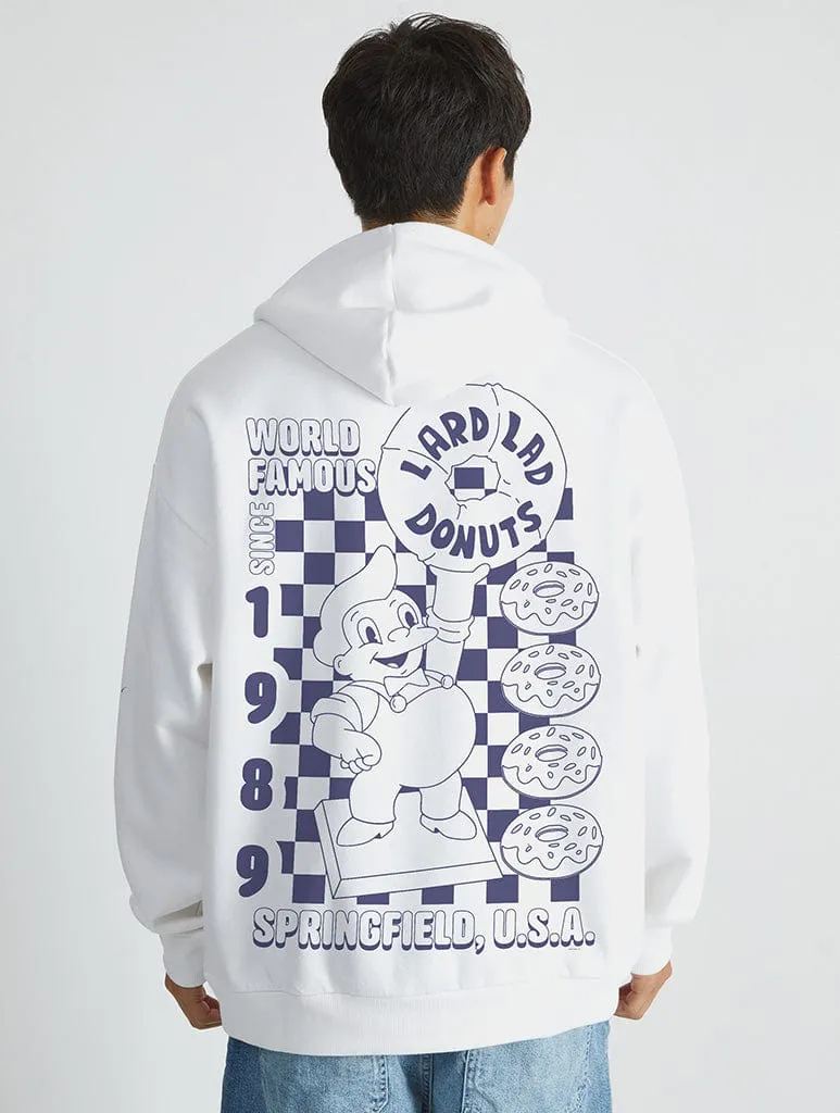 The Simpsons Lard Lad Donuts Hoodie in White sold by Skinnydip London