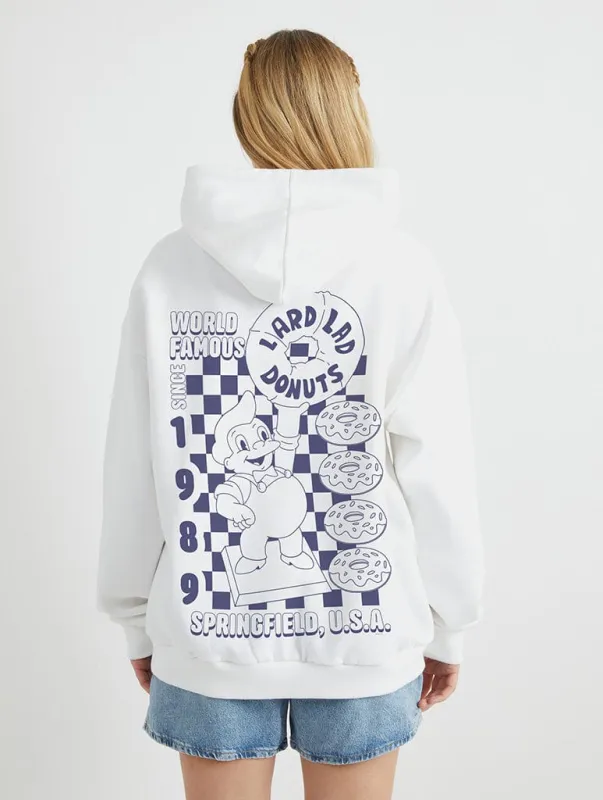 The Simpsons Lard Lad Donuts Hoodie in White made by Skinnydip London