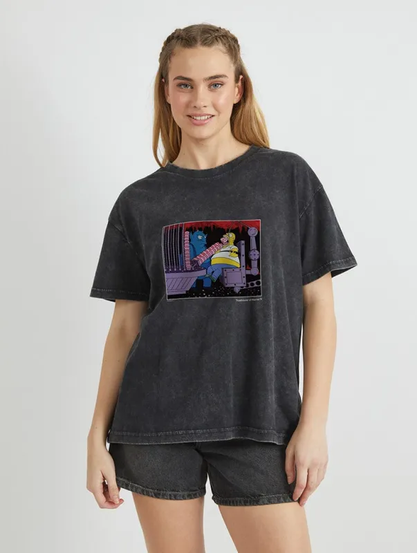 The Simpsons Donut Devil Still T-Shirt in Acid Wash sold by Skinnydip London
