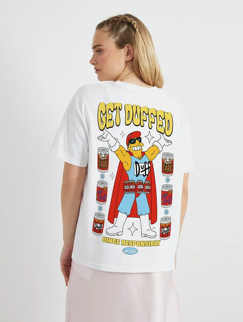 The Simpsons x Skinnydip Duffman T-Shirt in White sold by Skinnydip London