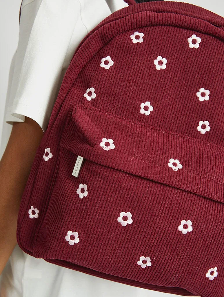 Burgandy Ditsy Flower Embroidered Backpack sold by Skinnydip London product image thumbnail 2