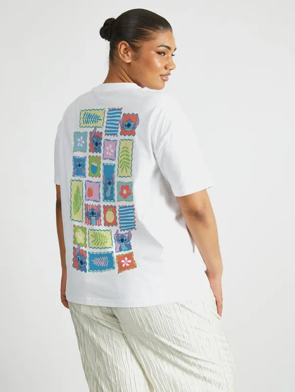 Disney Stitch Summer Patchwork T-Shirt In White sold by Skinnydip London