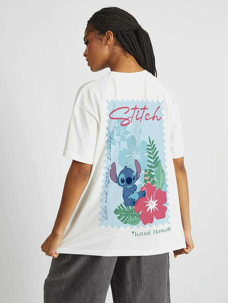 Disney Stitch Hawaii Stamp T-Shirt In White sold by Skinnydip London