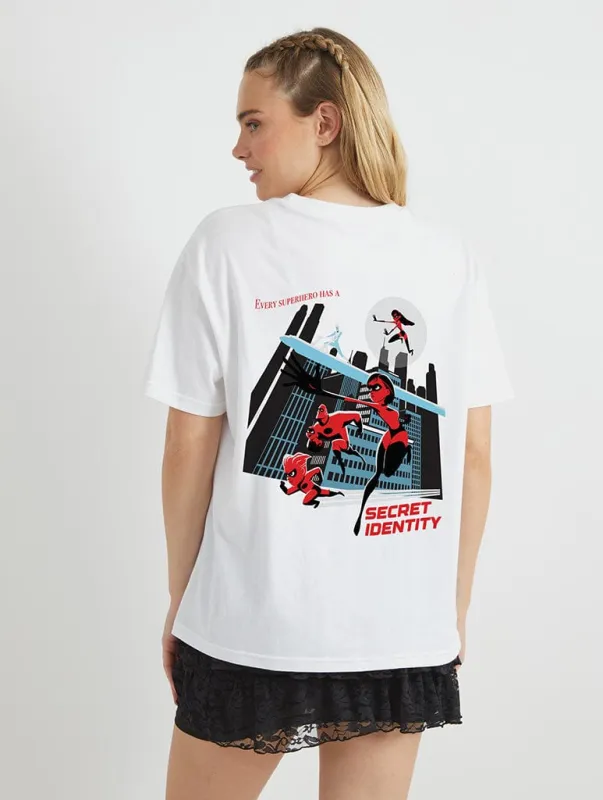 Disney The Incredibles Secret Identity T-Shirt In White made by Skinnydip London