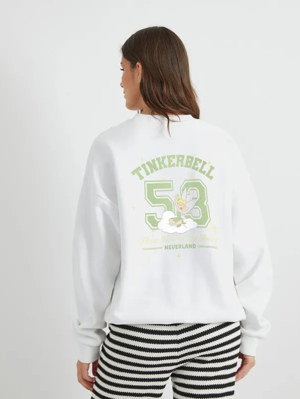 Disney Tinker Bell Varsity Sweatshirt In White sold by Skinnydip London