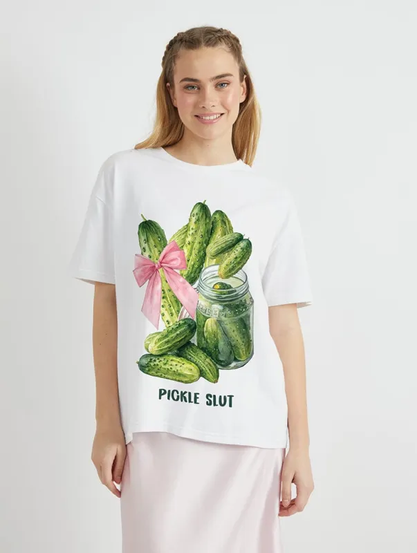 Pickle Slut T-Shirt In White sold by Skinnydip London
