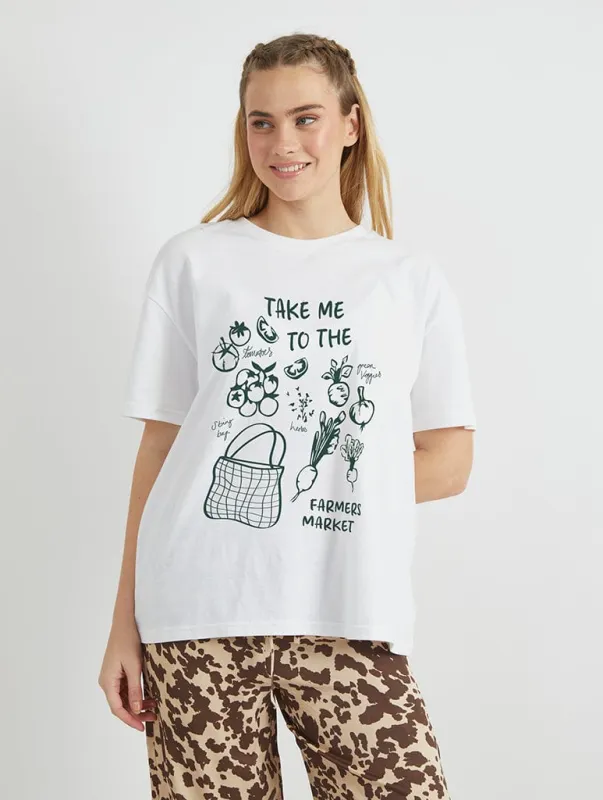 Take Me To The Farmers Market T-Shirt In White sold by Skinnydip London