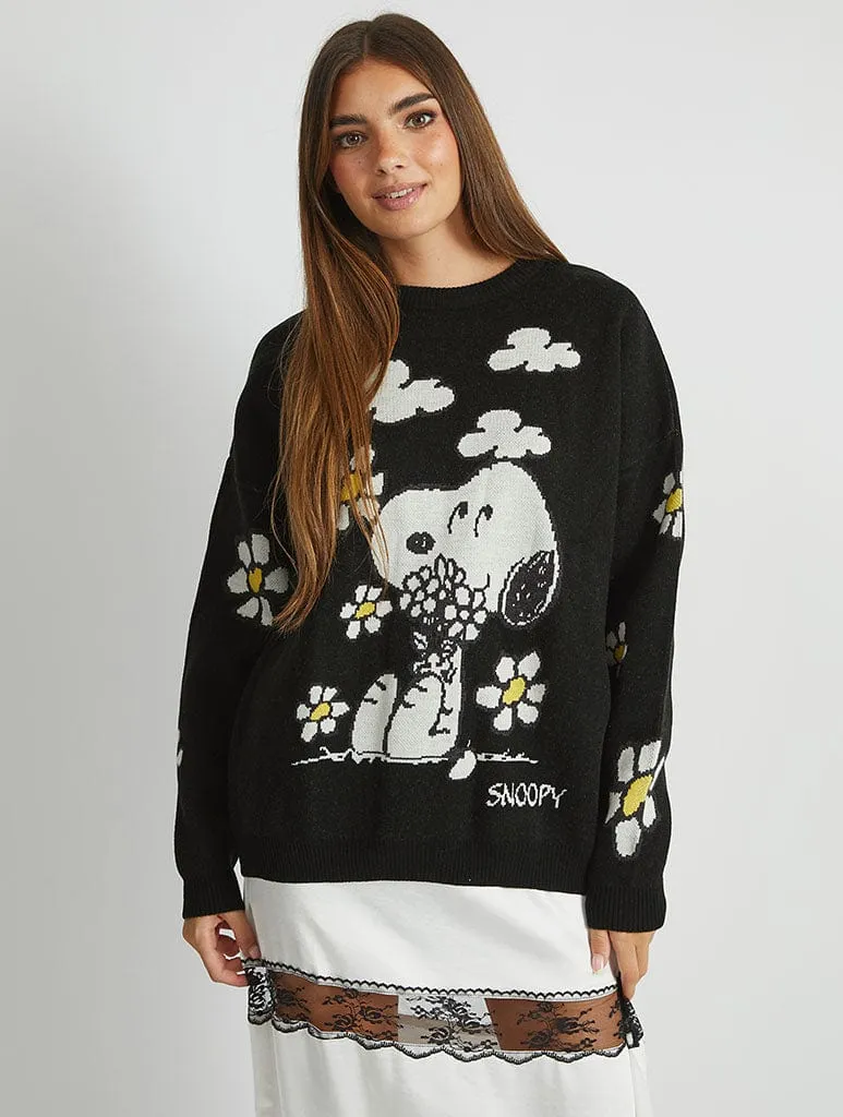 Peanuts x Snoopy Flower Black Knitted Jumper sold by Skinnydip London product image thumbnail 4