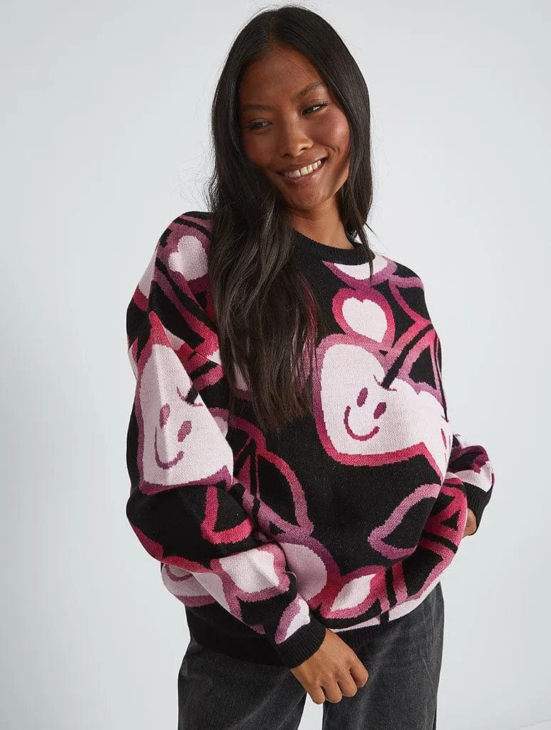 Happy Cherries Knitted Jumper in Black & Pink sold by Skinnydip London