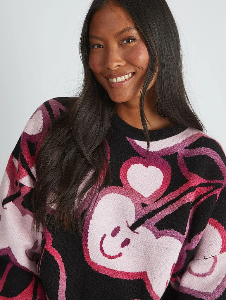 Happy Cherries Knitted Jumper in Black & Pink sold by Skinnydip London product image thumbnail 2