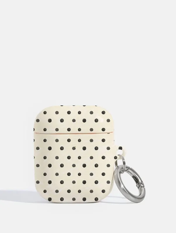 Cream and Black Painted Polka Dot Airpods Case sold by Skinnydip London