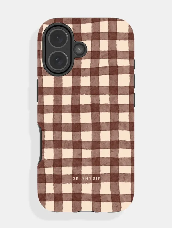 Brown Gingham Ultra Protective iPhone Case sold by Skinnydip London