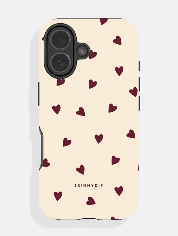 Cream and Burgundy Ditsy Hearts Ultra Protective iPhone Case sold by Skinnydip London