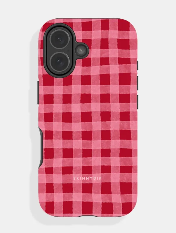 Red and Pink Gingham Ultra Protective iPhone Case sold by Skinnydip London
