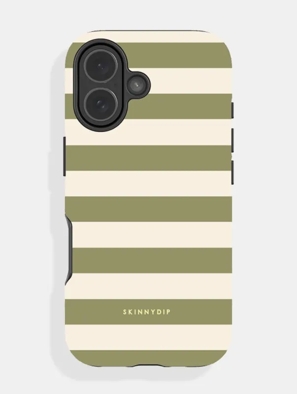 Green and Cream Stripes Ultra Protective iPhone Case sold by Skinnydip London