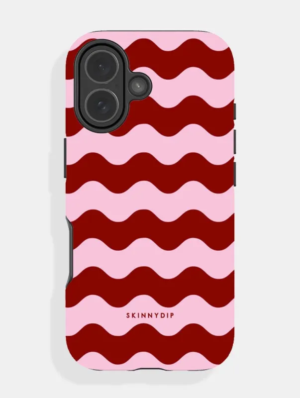 Pink and Burgundy Wavey Lines Ultra Protective iPhone Case sold by Skinnydip London