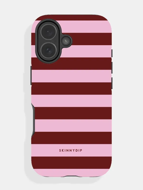 Maroon and Pink Stripes Ultra Protective iPhone Case sold by Skinnydip London