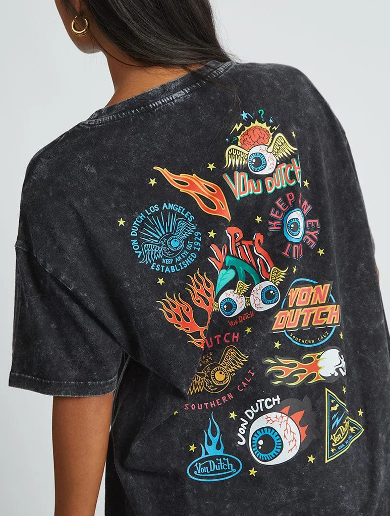 Von Dutch Sticker T-Shirt In Acid Wash sold by Skinnydip London product image thumbnail 4