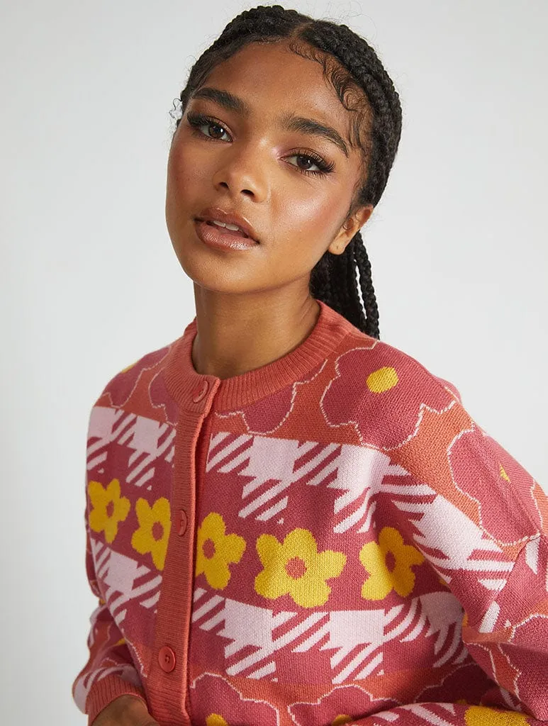 Houndstooth Flower Knitted Cardigan sold by Skinnydip London product image thumbnail 2